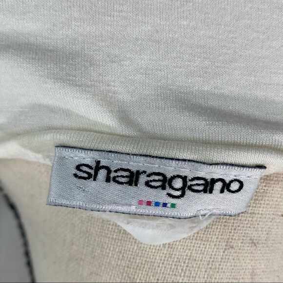 SHARAGANO Ruched Stretchy White Bodycon Button Top - Picture 6 of 7